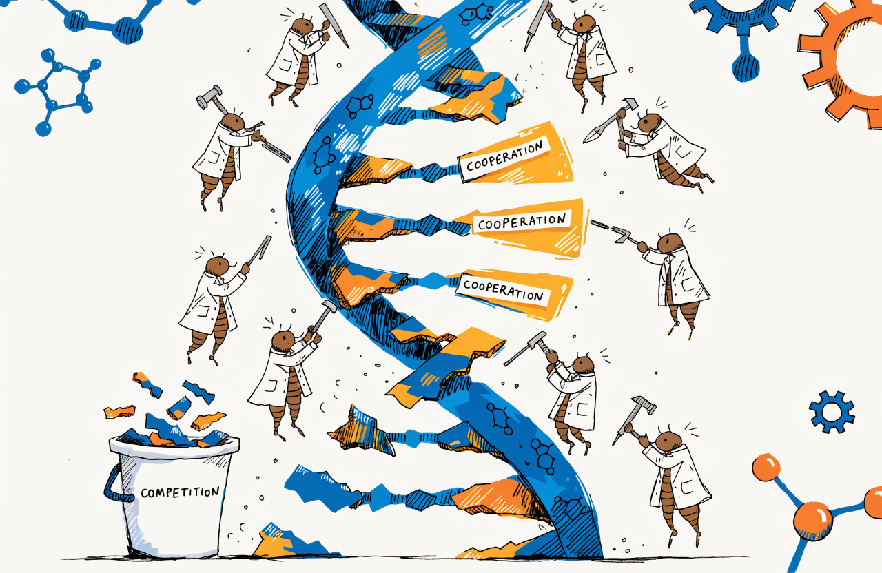 Ilustrație editorială comparând spermatozoizii mobili ai gândacilor cu cei imobili ai termitelor